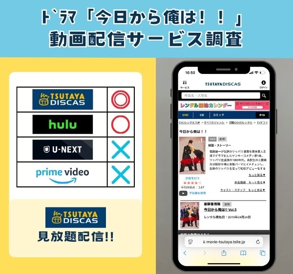 ドラマ「今日から俺は！！」を全話無料視聴できる動画配信サブスクを独自調査！